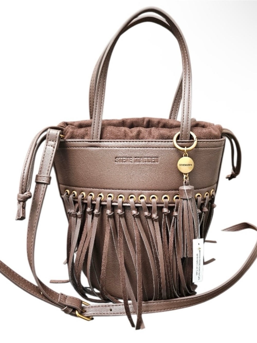 Steve Madden Brown Fringe Bucket Crossbody Bag